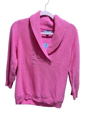 IZOD Pink Shawl Collar Button Sweater Size Medium NWT